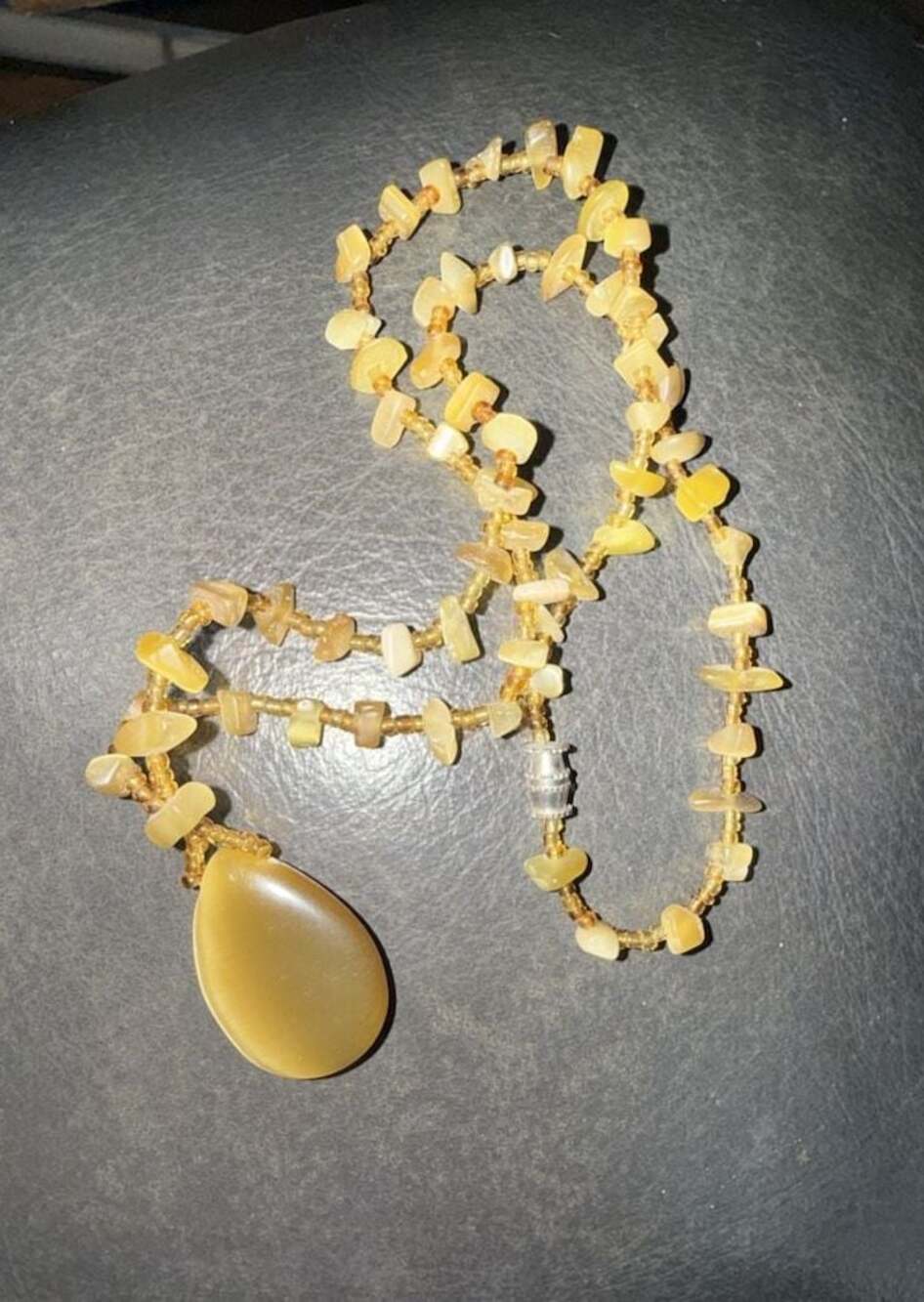 Natural Baltic Amber Chip Bead Necklace With Large Teardrop Pendant